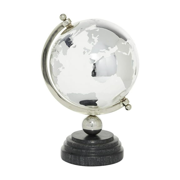 DecMode 8" Silver Globe with Marble Base and Tiered Base