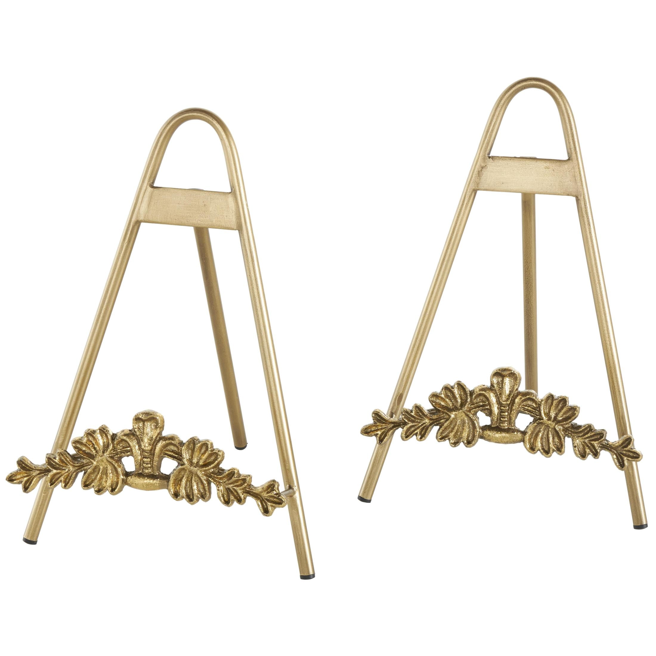DecMode 8"W, 12"H Gold Metal Arched Tabletop Foldable Leaf Easel with Vine Emblem, 2-Pieces