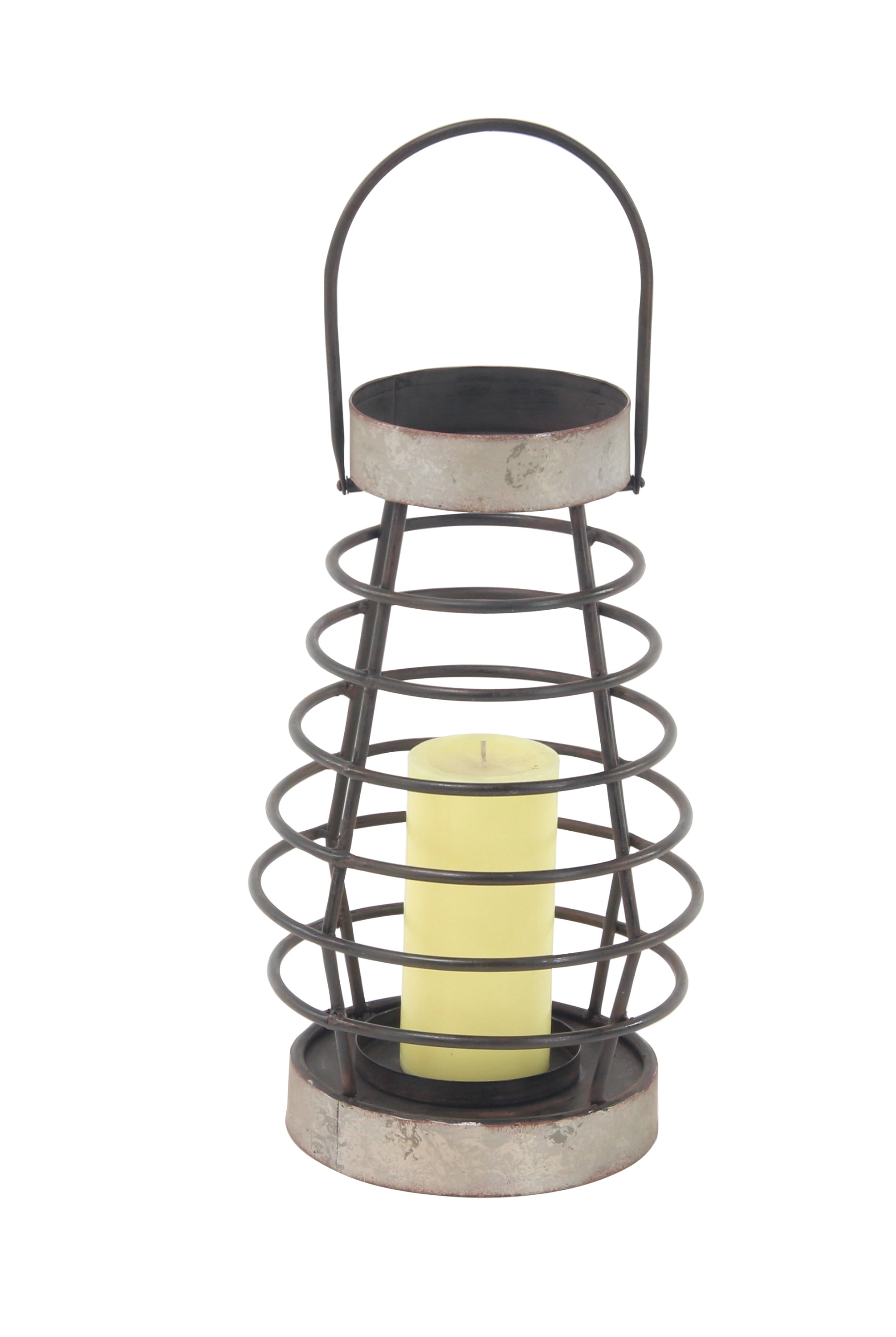DecMode 8"W, 14"H Farmhouse Metal Lantern, Silver, 1 - Piece