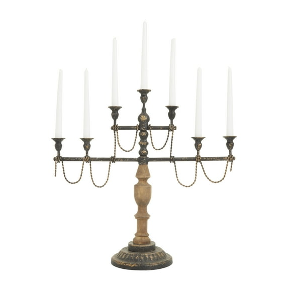 DecMode 8"W, 22"H Metal Vintage Candelabra, Brown, 1-Piece