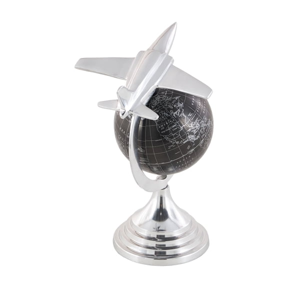 DecMode 8" World Map Silver Airplane Globe