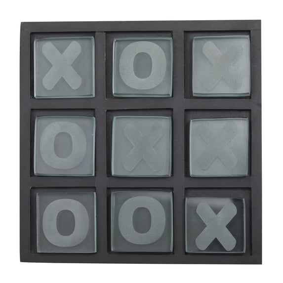 DecMode 8" x 1" Black Wood Tic Tac Toe Game Set, 1-Piece