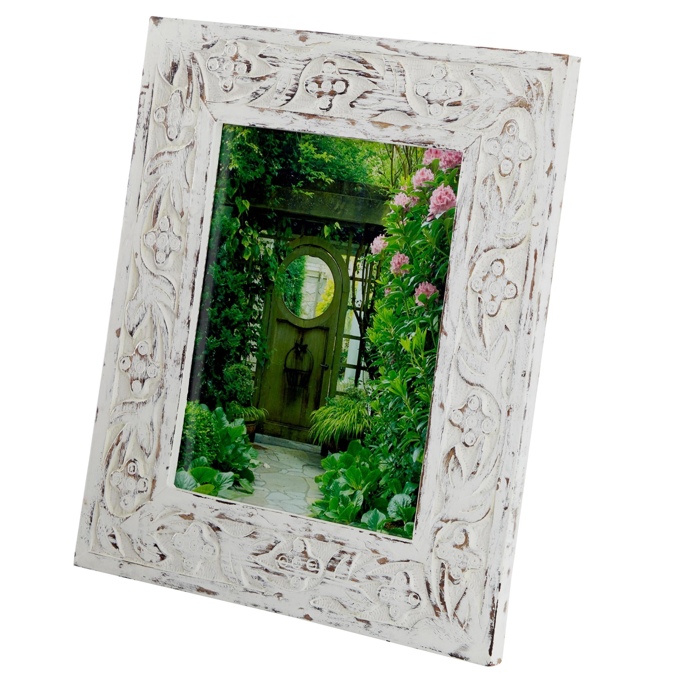 DecMode 8" x 10" Handmade Intricate Carved White Floral Photo Frame