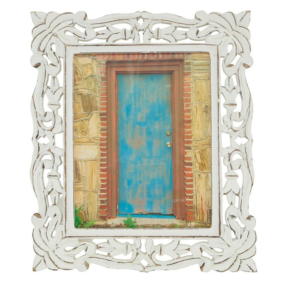 DecMode 8" x 10" Handmade Intricate Carved White Scroll Photo Frame
