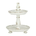 thumbnail image 1 of DecMode 8" x 10" White Wood Small Distressed 2 Tiered Server, 1-Piece, 1 of 7