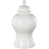 DecMode 8" x 15" White Ceramic Rounded Hourglass Decorative Jars with Lid and Ball Knob, 1-Piece