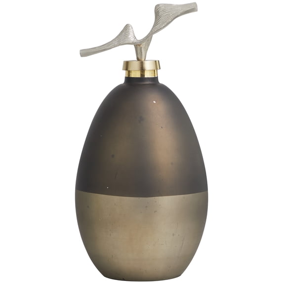 DecMode 8" x 17" Bronze Glass Abstract Colorblock Decorative Jars with Gold Accents and Silver Wave Designed Top, 1-Piece