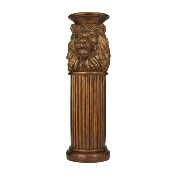 DecMode 8" x 25" Bronze Polystone Lion Pedestal Table, 1-Piece