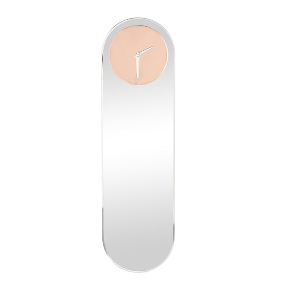 DecMode 8" x 28" Pink Glass Wall Clock with Silver Clock Hands