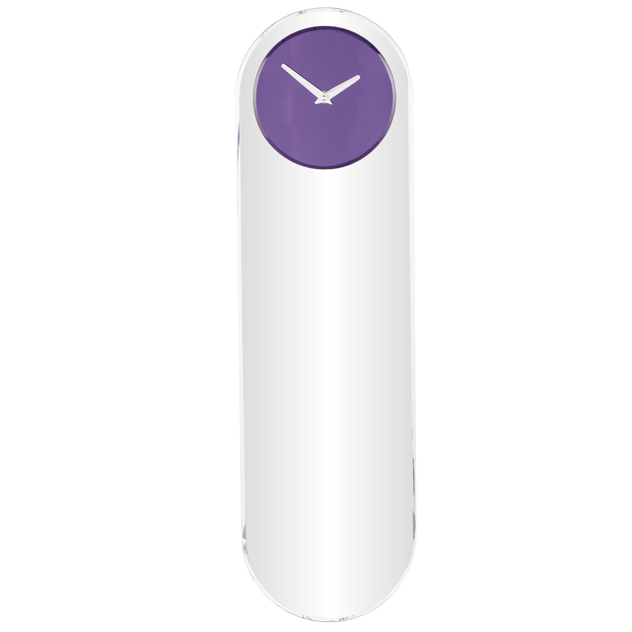 DecMode 8" x 28" Purple Glass Wall Clock with Silver Clock Hands