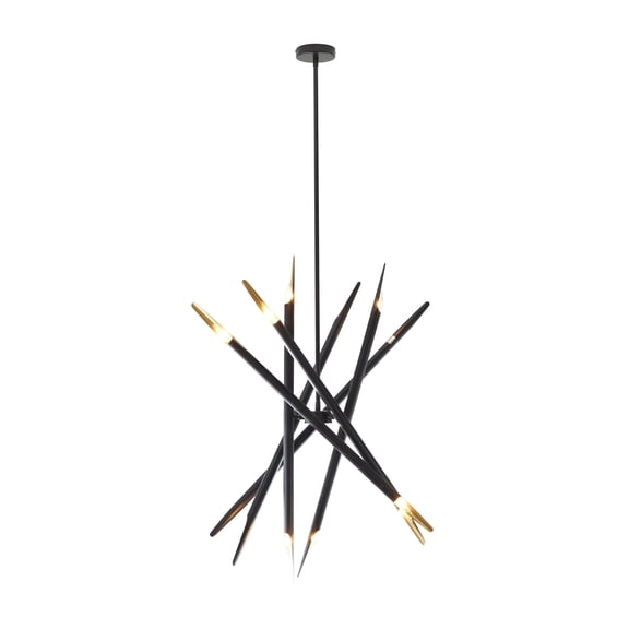 DecMode 8" x 62" Black Metal Abstract 12 Light Chandelier with Angled Beams and Suspension Rod, 1-Piece