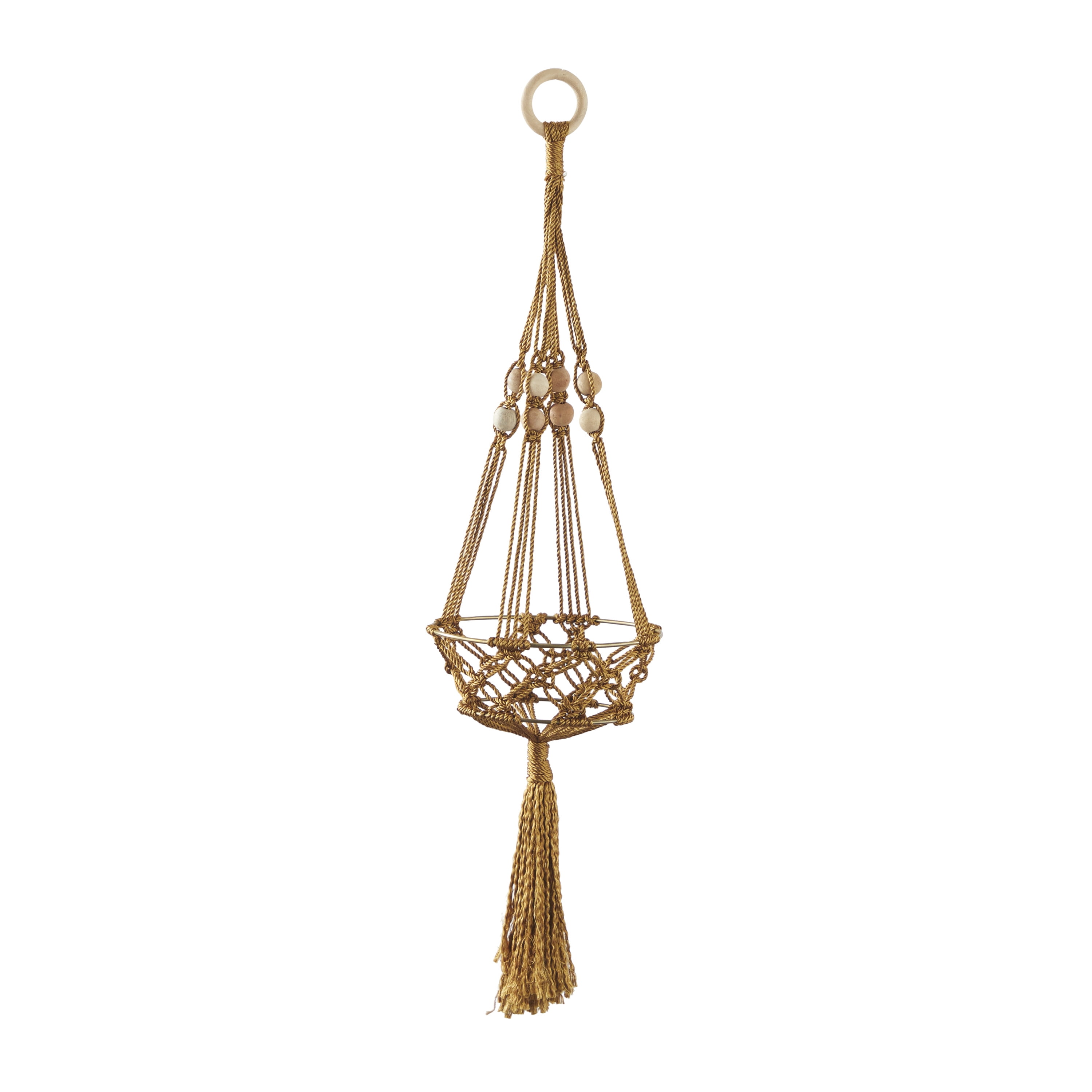 DecMode 8" x 8" x 29" Round Brown Fabric Handmade Hanging Macrame Wall Planter