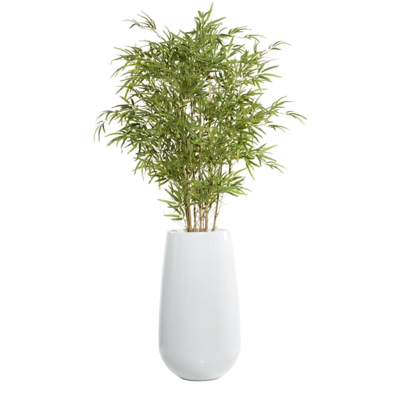 DecMode 80" Artificial Bamboo Tree in Realistic Leaves and White Fiberglass Pot