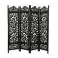 thumbnail image 1 of DecMode 80" x 72" Black Wood Floral Handmade Foldable Partition Carved 4 Panel Room Divider Screen, 1-Piece, 1 of 13