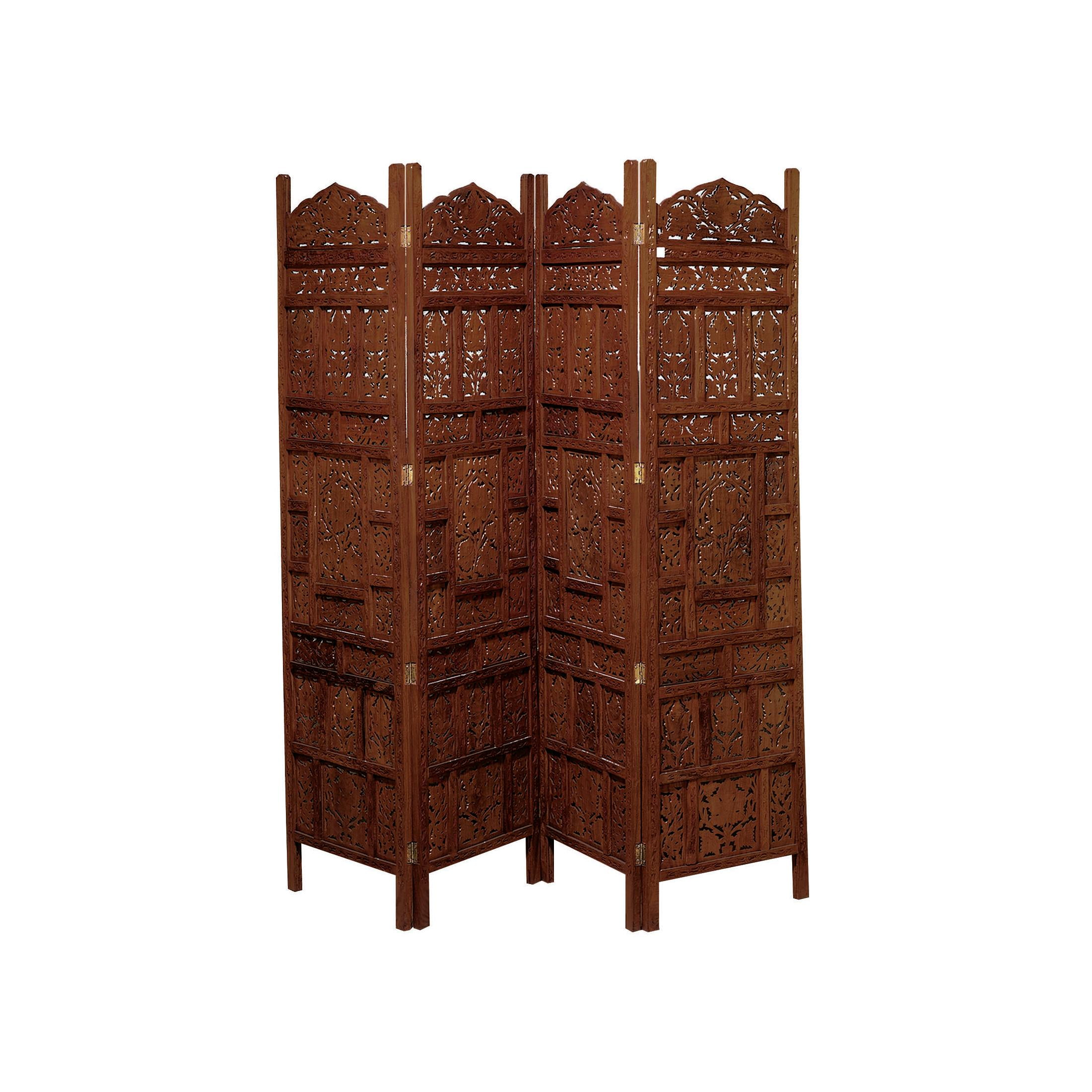 Deco 79 4-Panel Room Divider Screen - 64"W X 71"H, Brown Faux Leather, Wood & MDF Construction