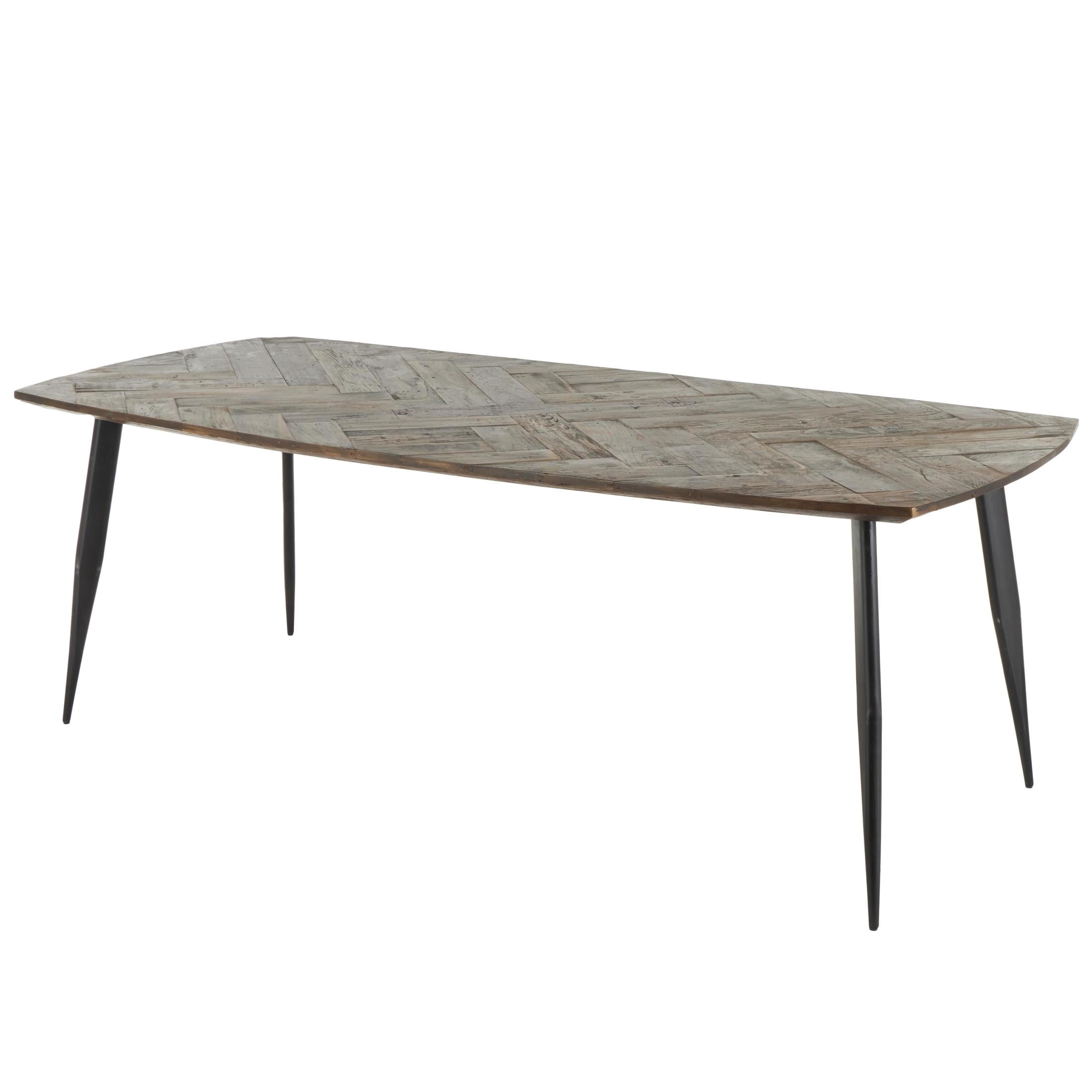 DecMode 84" x 30" Brown Teak Wood Modern Live Edge Dining Table with Black Metal Legs, 1-Piece