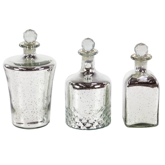 DecMode 9", 10", 11"H Silver Glass Decorative Jars, 3-Pieces