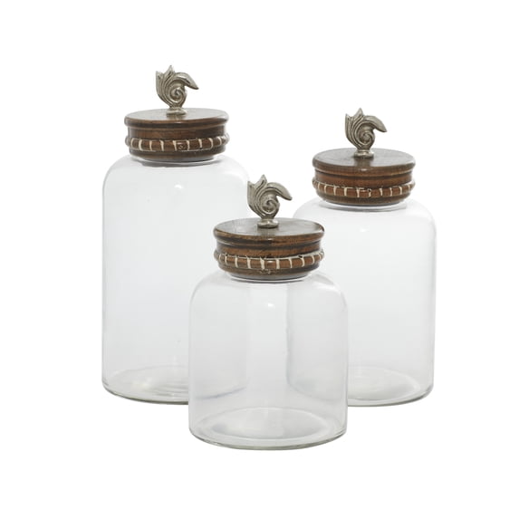 DecMode 9", 10", 12"H Glass Decorative Jar, Clear, 3 - Pieces