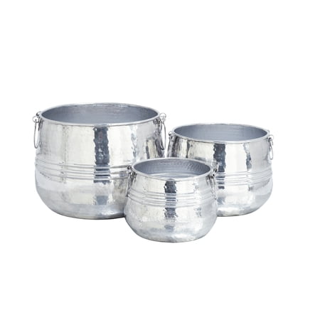 DecMode 9", 11", 13" Silver Aluminum Glam Planter, 3 - Pieces