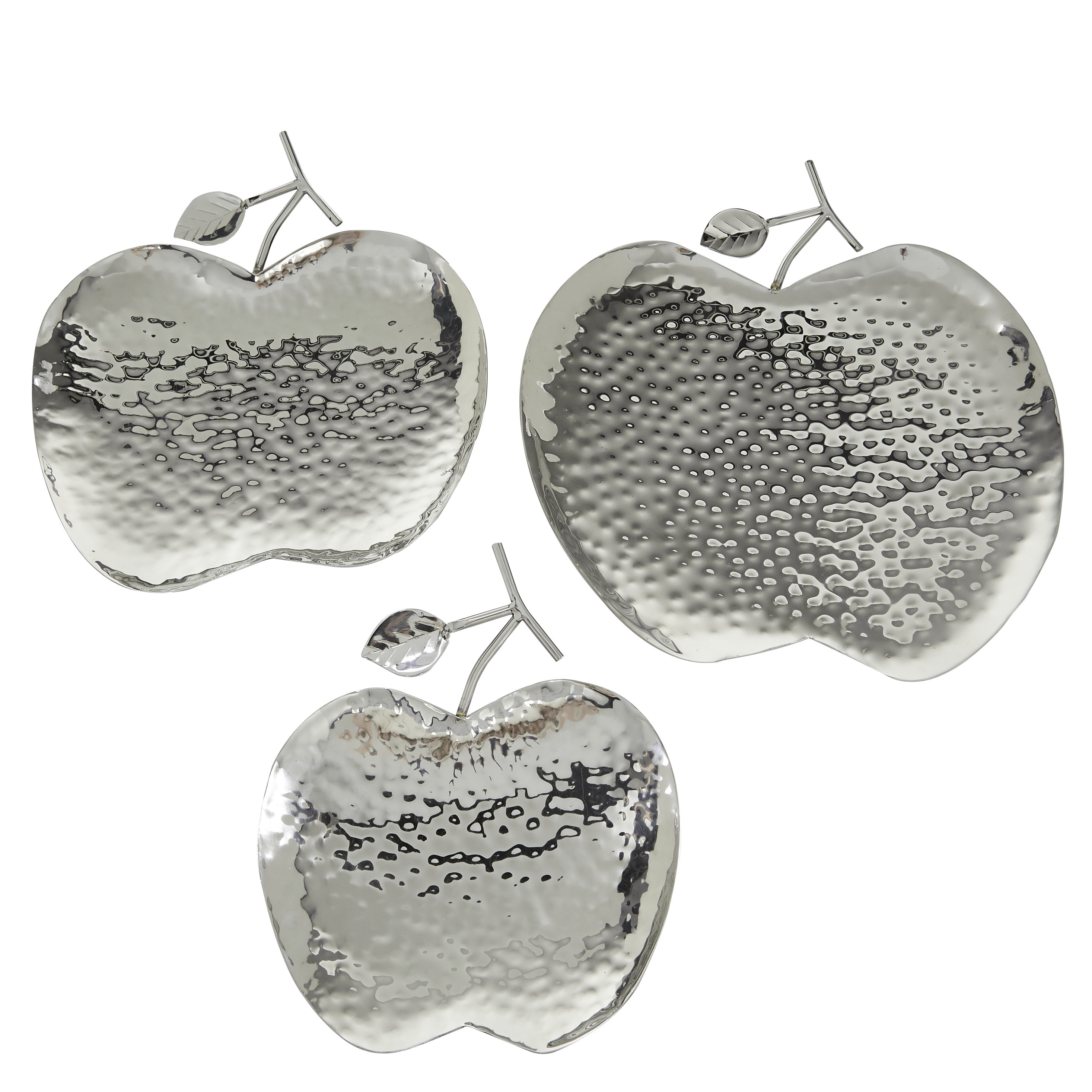 DecMode 9", 11", 13"W Silver Metal Apple Fruit Tray, 3-Pieces