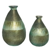 DecMode 9", 12"H Blown Green Glass Vase, Set of 2
