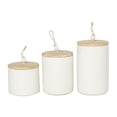 thumbnail image 1 of DecMode 9", 7", 5"H Cream Ceramic Spotted Textured Canisters with Brown Wood Lids and Beaded Accents, 3-Pieces, 1 of 13
