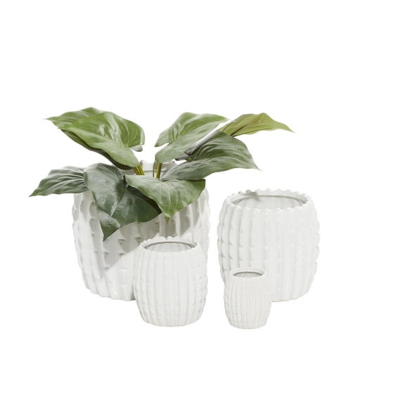 DecMode White Ceramic Indoor Outdoor Planter, Set of 4 9", 7", 6", 4"H