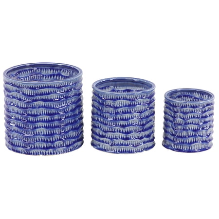DecMode 9", 7", 6"H Handmade Indoor Outdoor Blue Porcelain Planter (3 Count)