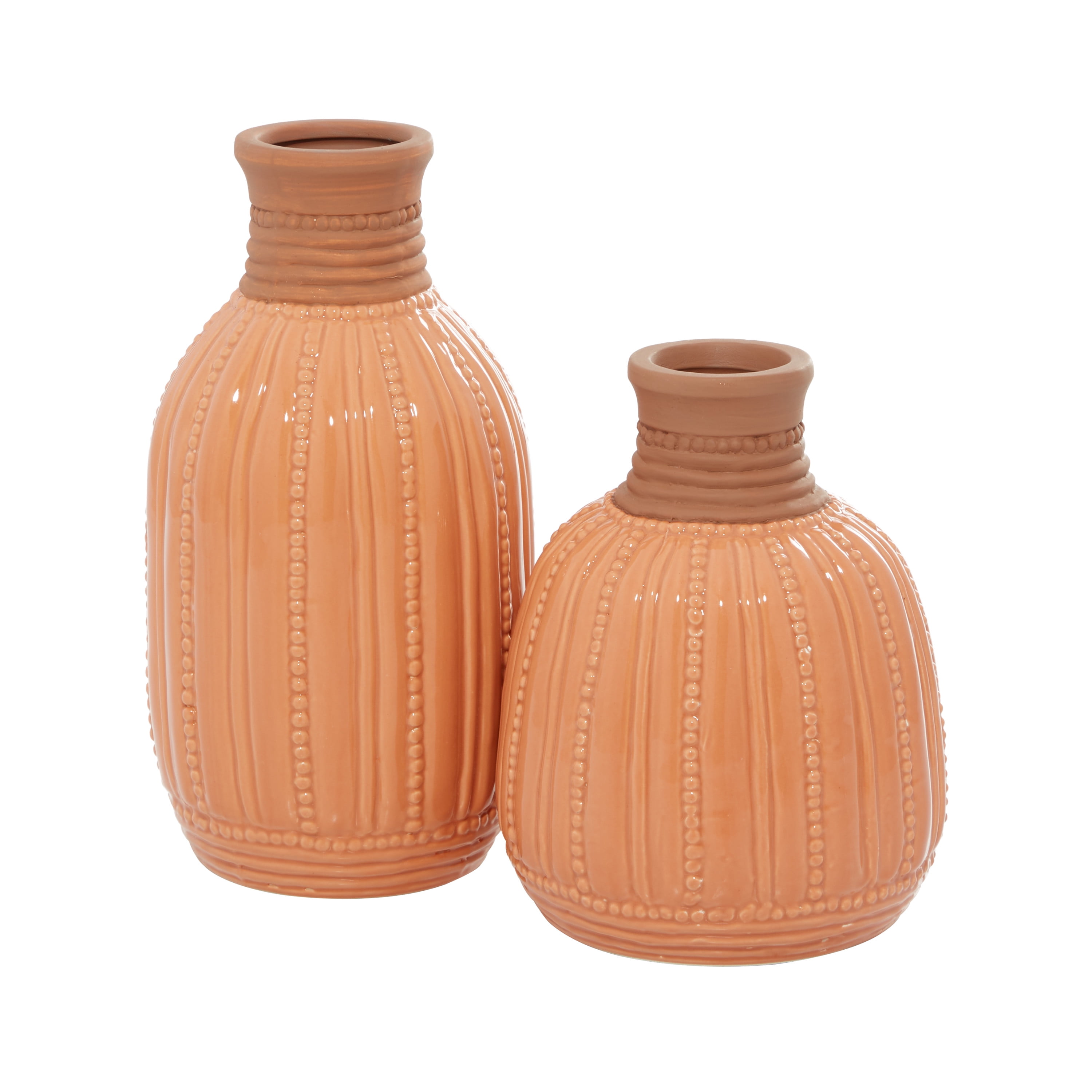 Handmade Orange Ceramic Vase Set with Beaded Details