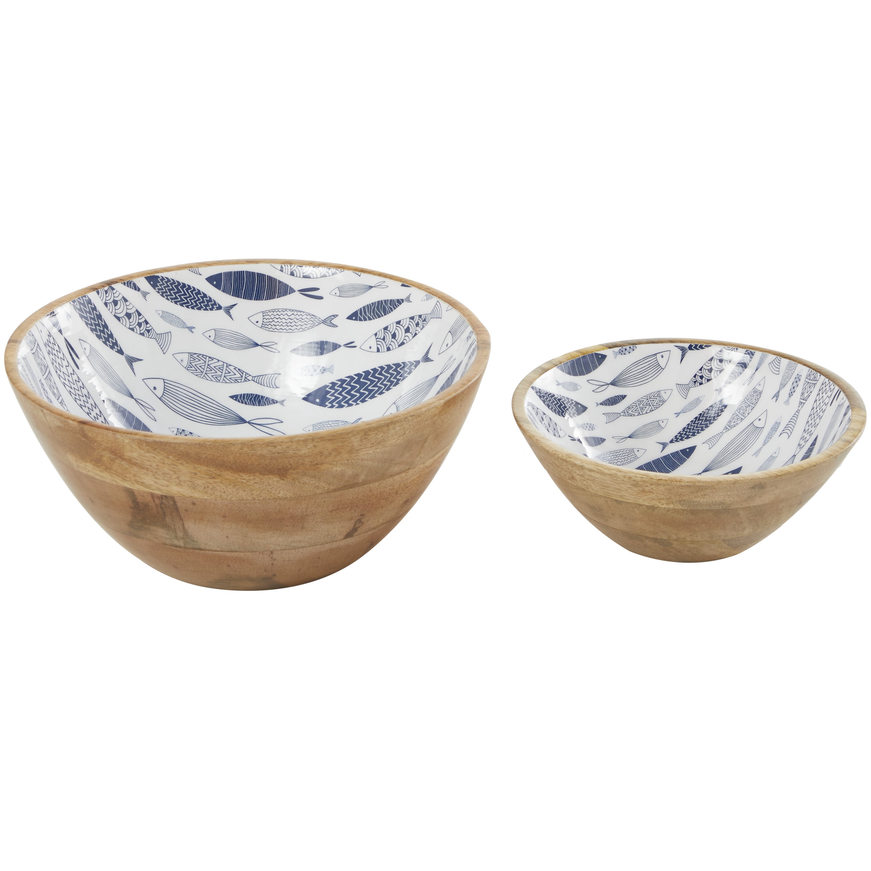 DecMode 9", 7"W Handmade Round Nesting Blue Mango Wood Decorative Bowl, Set of 2