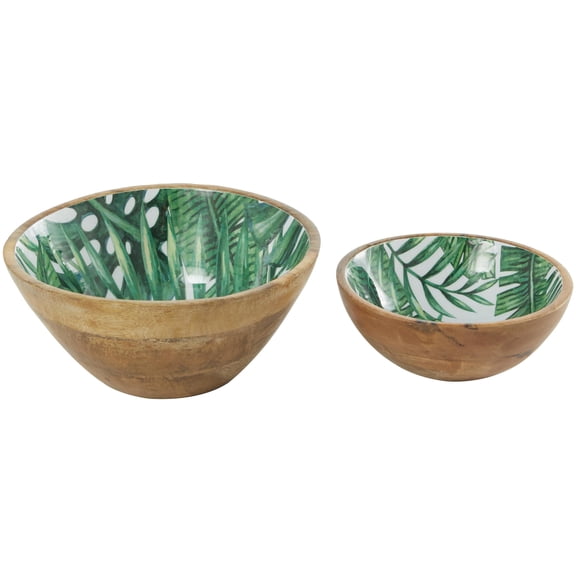 DecMode 9", 7"W Handmade Round Nesting Green Mango Wood Decorative Bowl, Set of 2