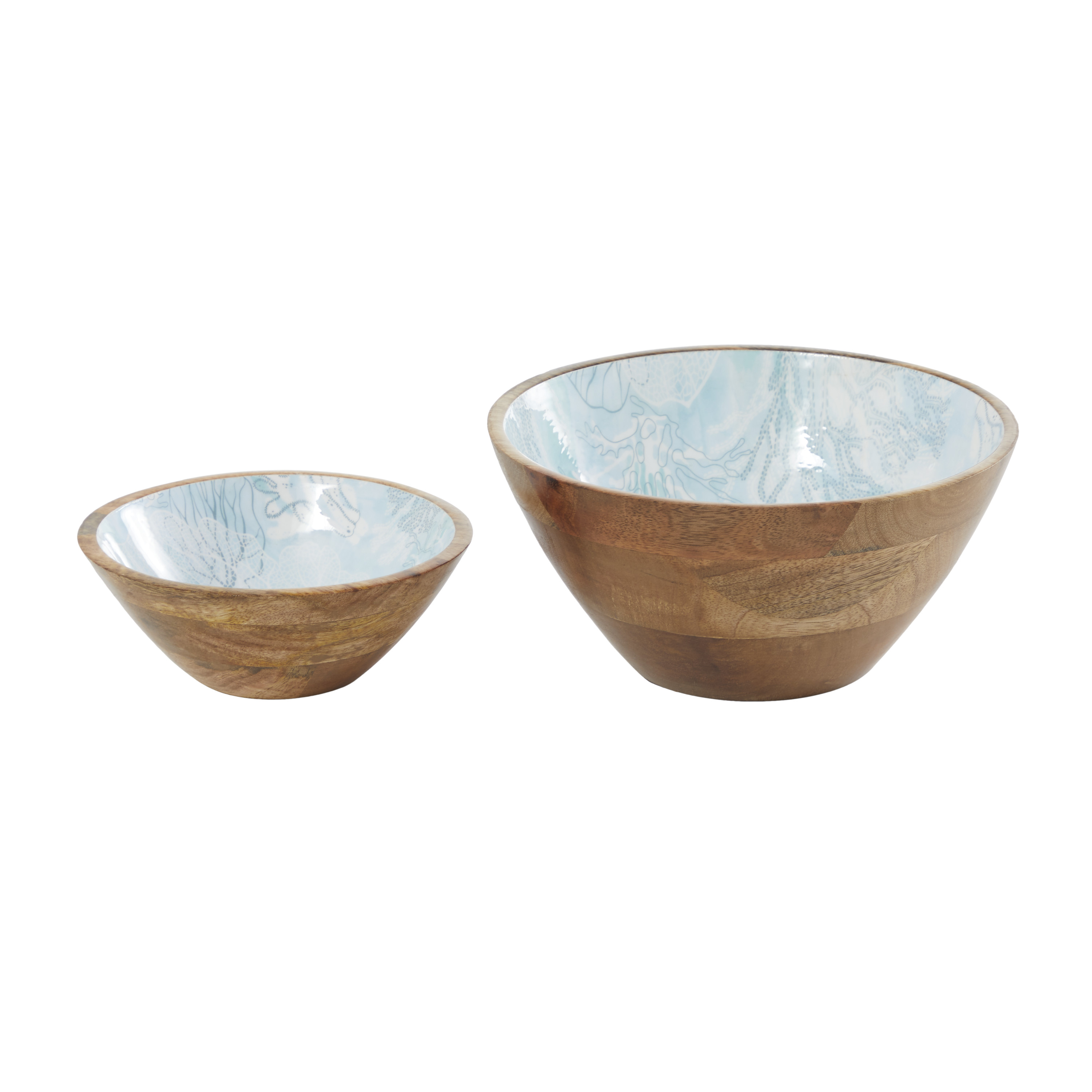 DecMode 9", 7"W Handmade Round Nesting Light Blue Mango Wood Decorative Bowl, Set of 2