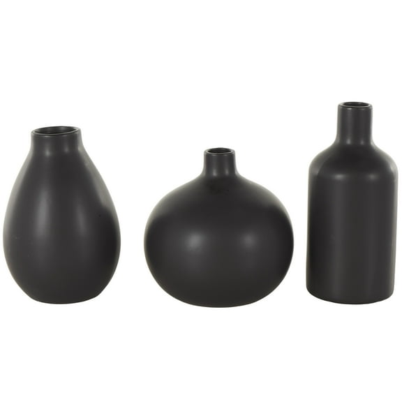 DecMode 9",8",7"H Black Ceramic Vase with Varying Shapes, Set of 3