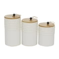 thumbnail image 1 of DecMode 9", 8", 7"H White Ceramic Textured Decorative Jars with Wood Lids and Black Beaded Accents, 3-Pieces, 1 of 14