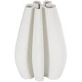 thumbnail image 1 of DecMode 9" Abstract Ribbed Dimensional Concaved White Ceramic Vase with Floral Shaped Rim, 1 of 9