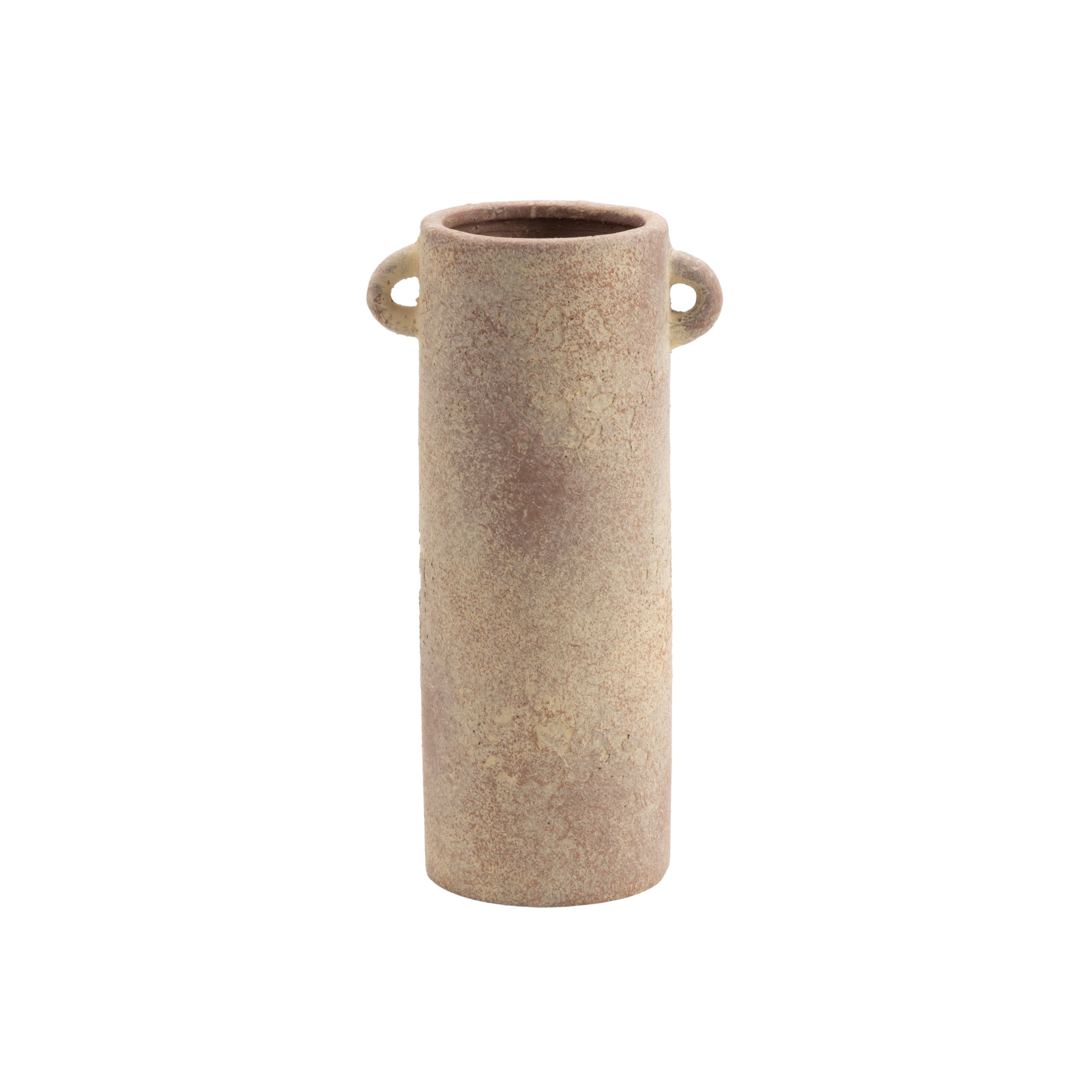 DecMode 9" Antique Style Textured Beige Ceramic Vase with Handles