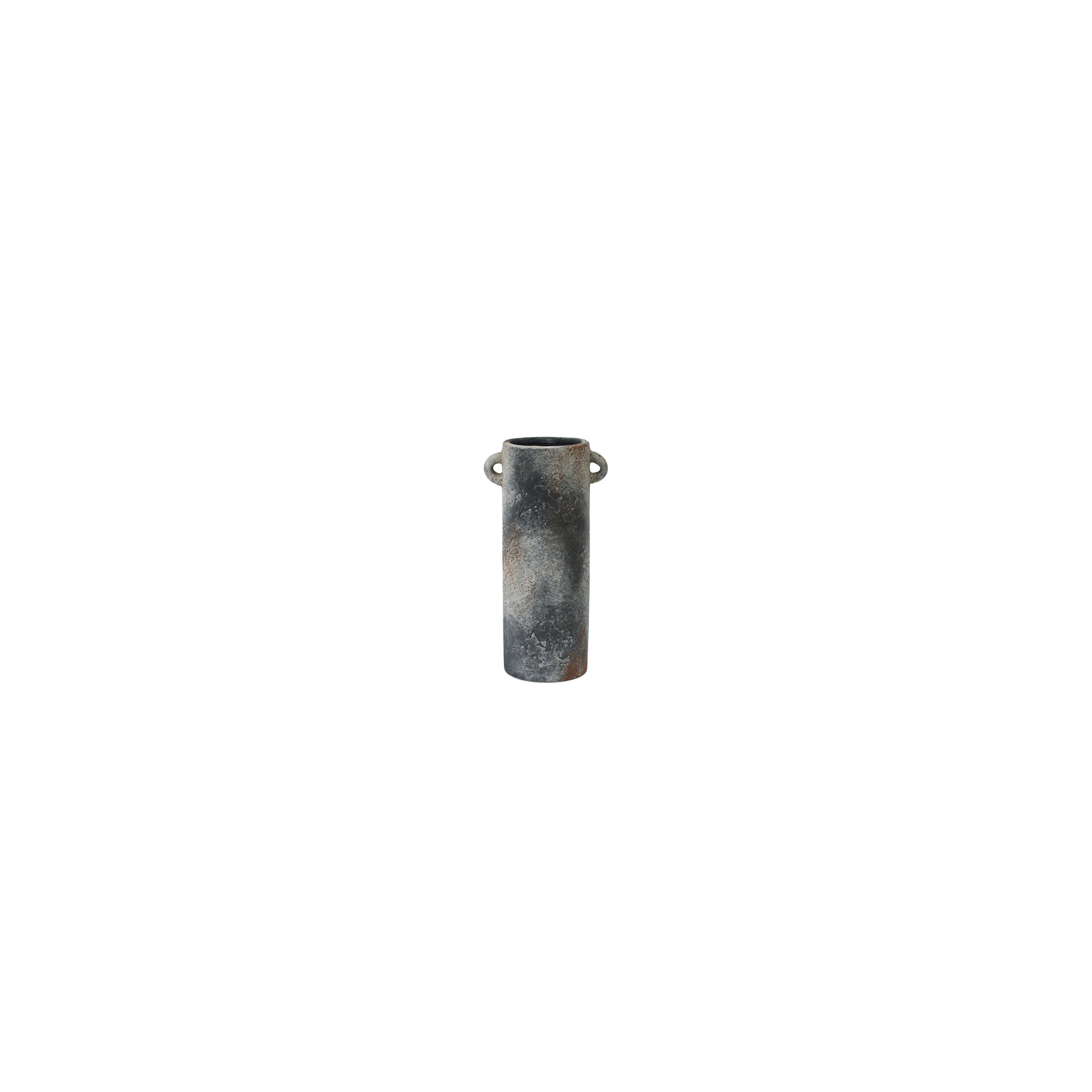 DecMode 9" Antique Style Textured Dark Gray Ceramic Vase with Brown Accents and Handles