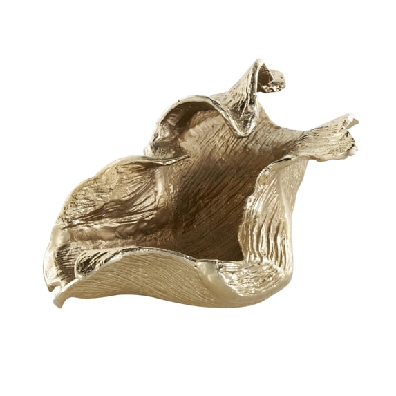 DecMode 9" Asymmetrical Abstract Textured Folded Leaf Gold Aluminum Metal Decorative Bowl