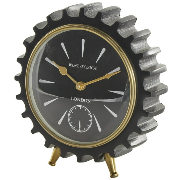DecMode 9" Black Aluminum Metal Gear Clock with Gold Hands and Legs
