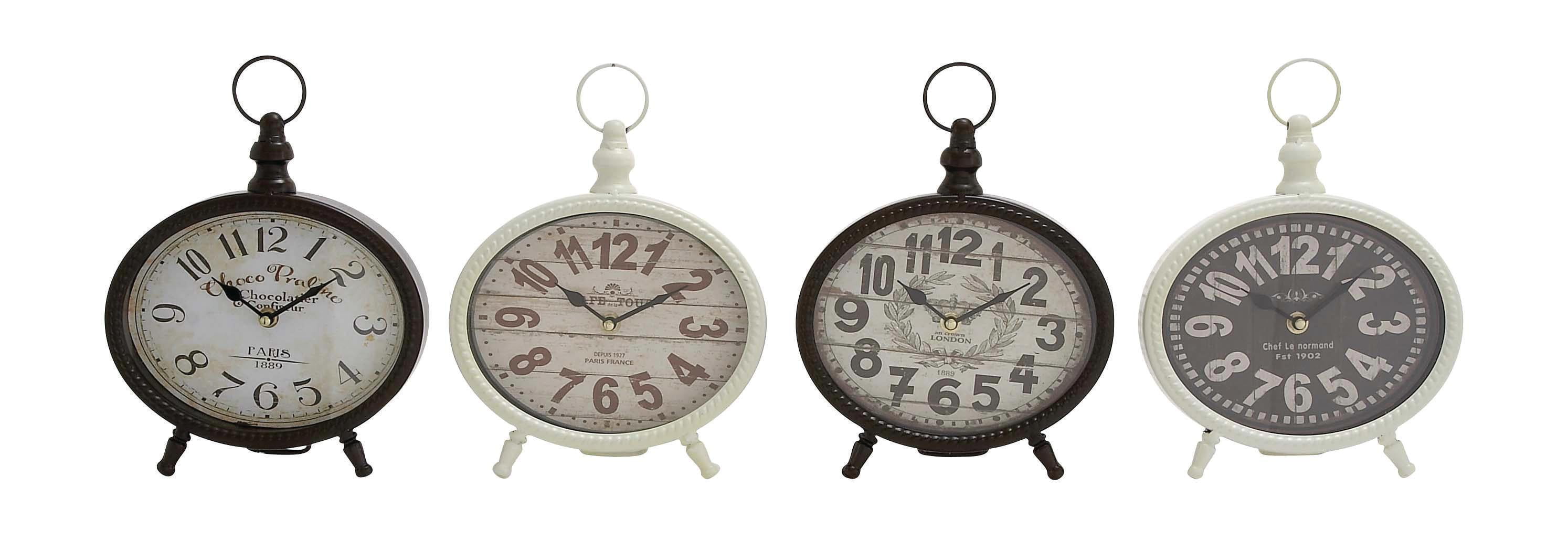 Vintage Black and White Iron Ring Top Desk Clocks, Set of 4