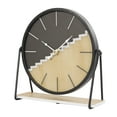 thumbnail image 1 of DecMode 9" Black Wooden Geometric Clock with Brown Wood Accents, 1 of 11