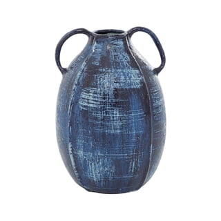 DecMode 9" Blue Ceramic Vase with Handles