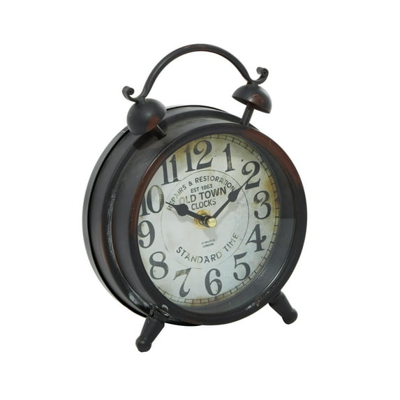 DecMode 9" Black Metal Clock with Bell Style Top