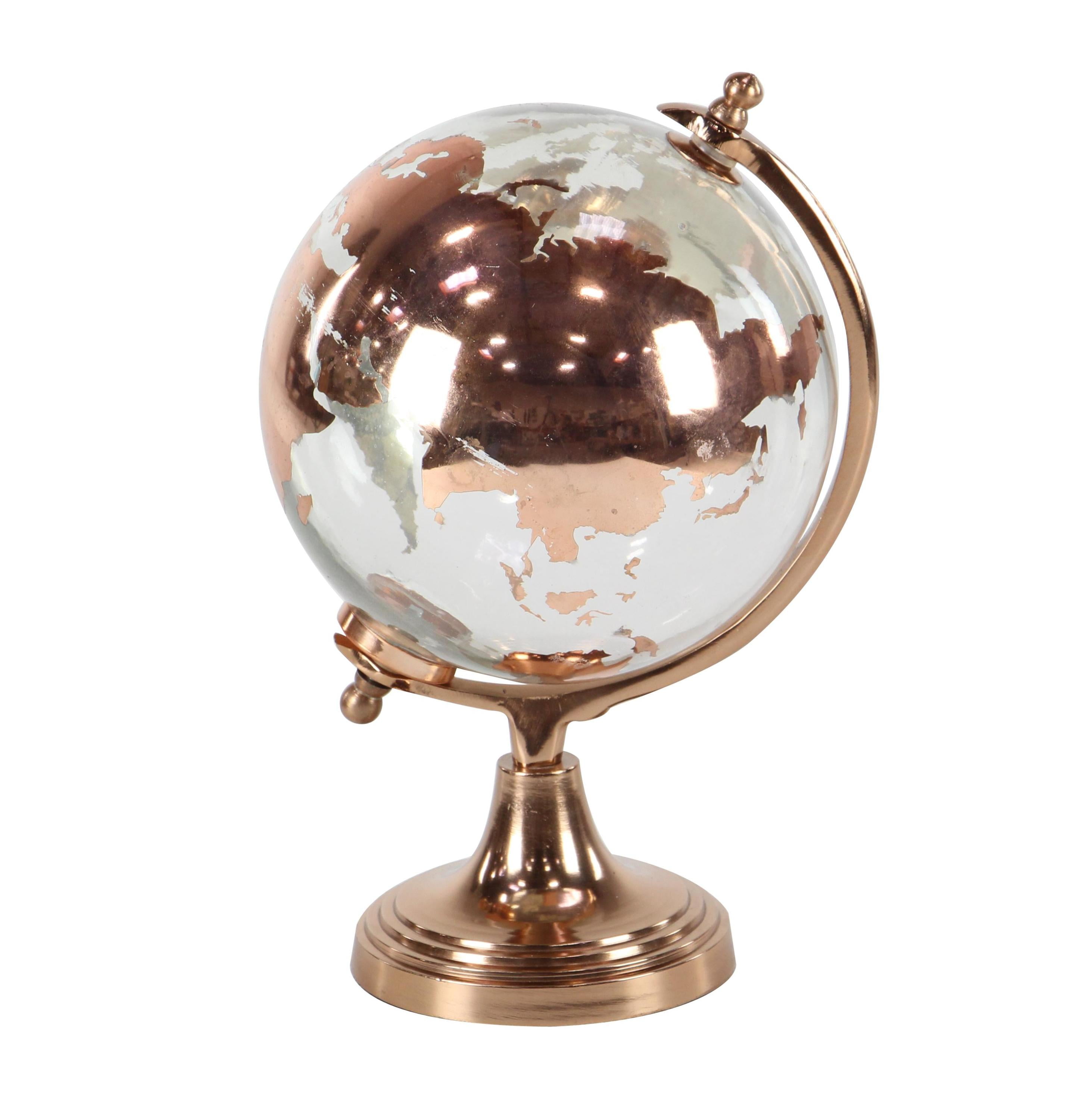 Copper and Glass Decorative Globe with Tiered Base, 9" x 8" x 13"
