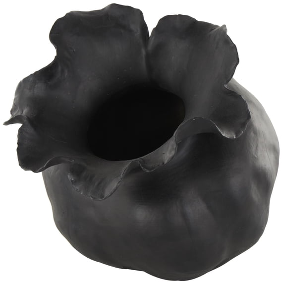 DecMode 9" Abstract Wide Rounded Floral Shaped Black Ceramic Vase with Petal Rim