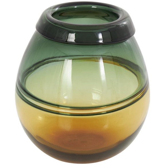 DecMode 9" Handmade Ombre Green Glass Vase with Yellow Base