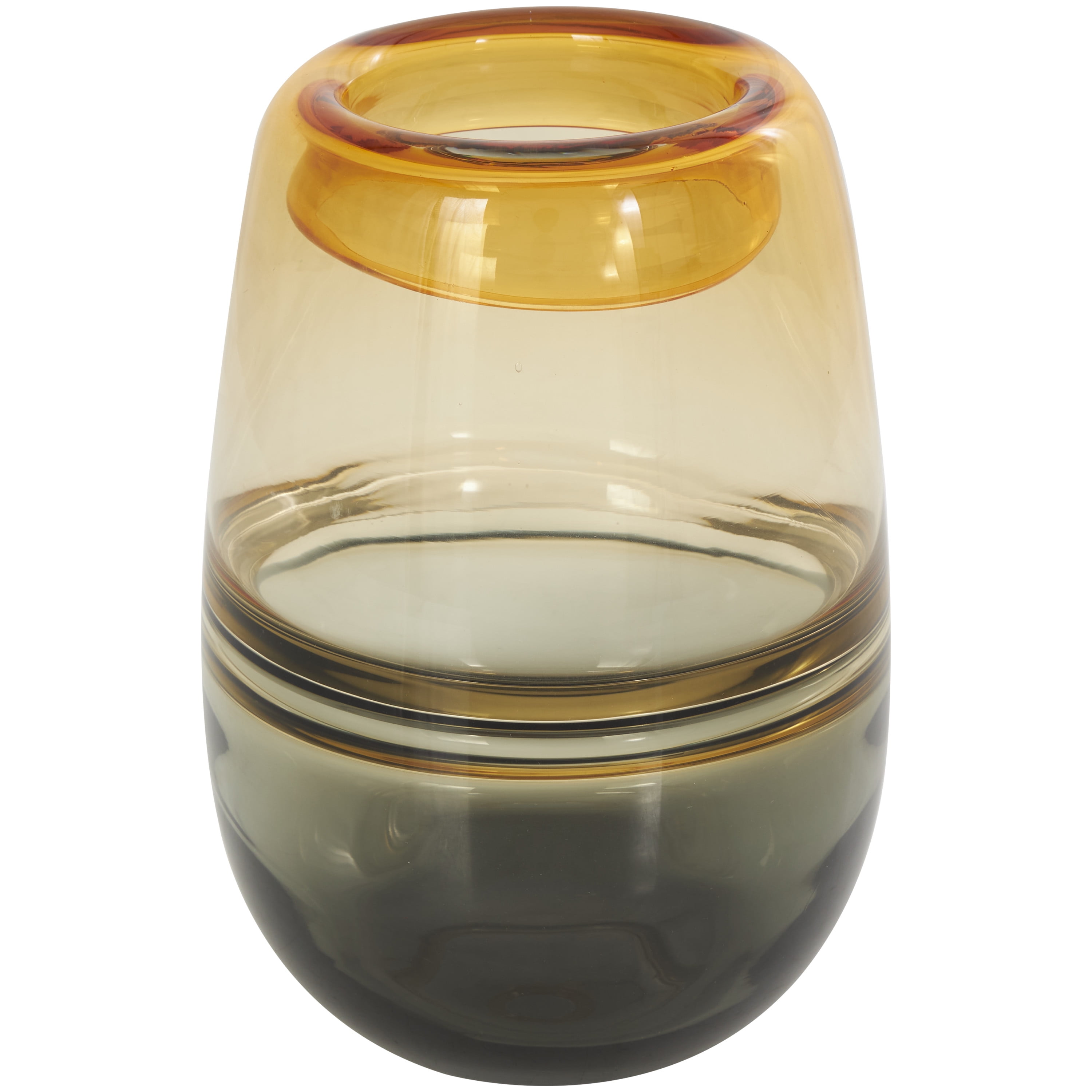 DecMode 9" Handmade Ombre Orange Glass Vase with Gray Base
