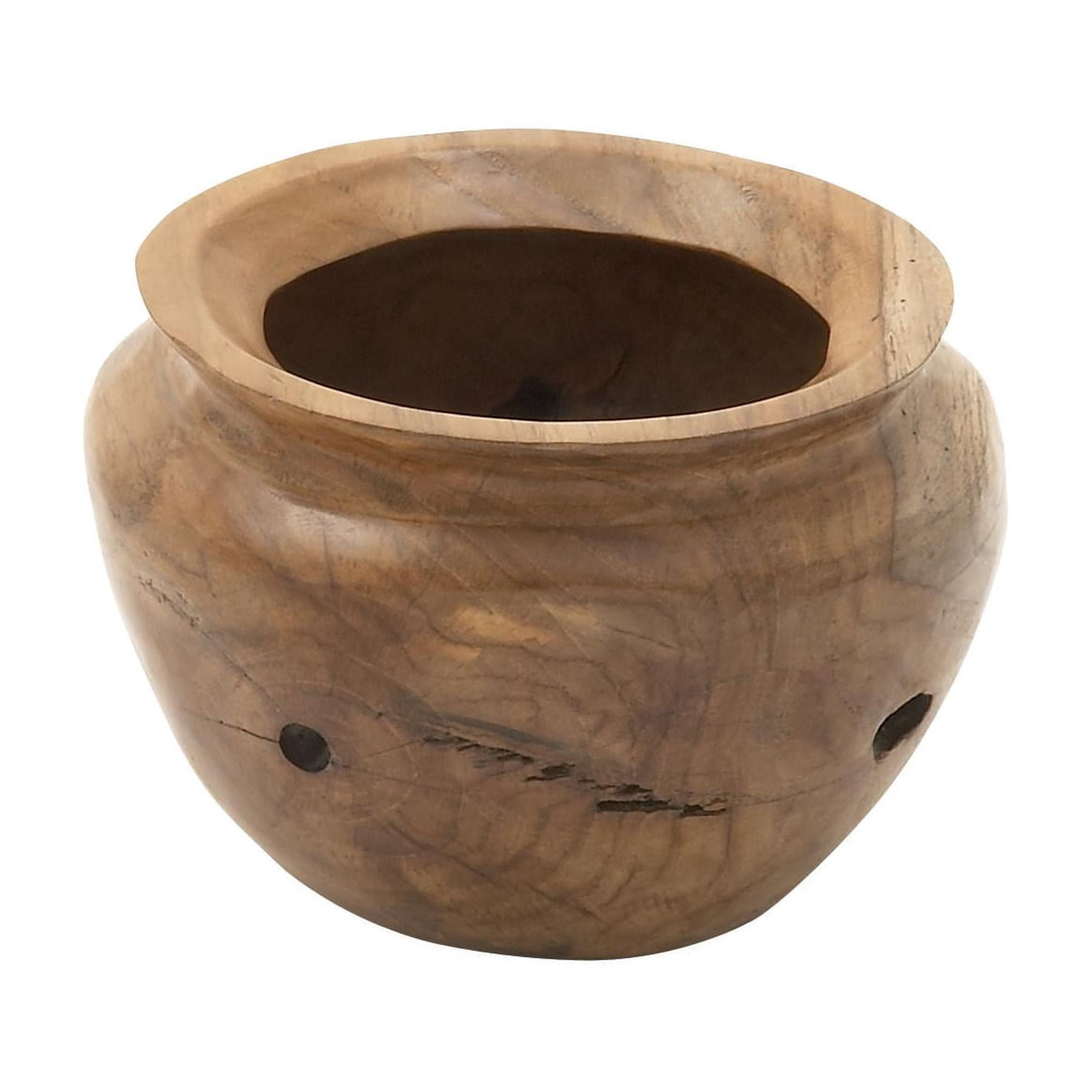 DecMode 9" Handmade Round Live Edge Free Form Brown Teak Wood Decorative Bowl