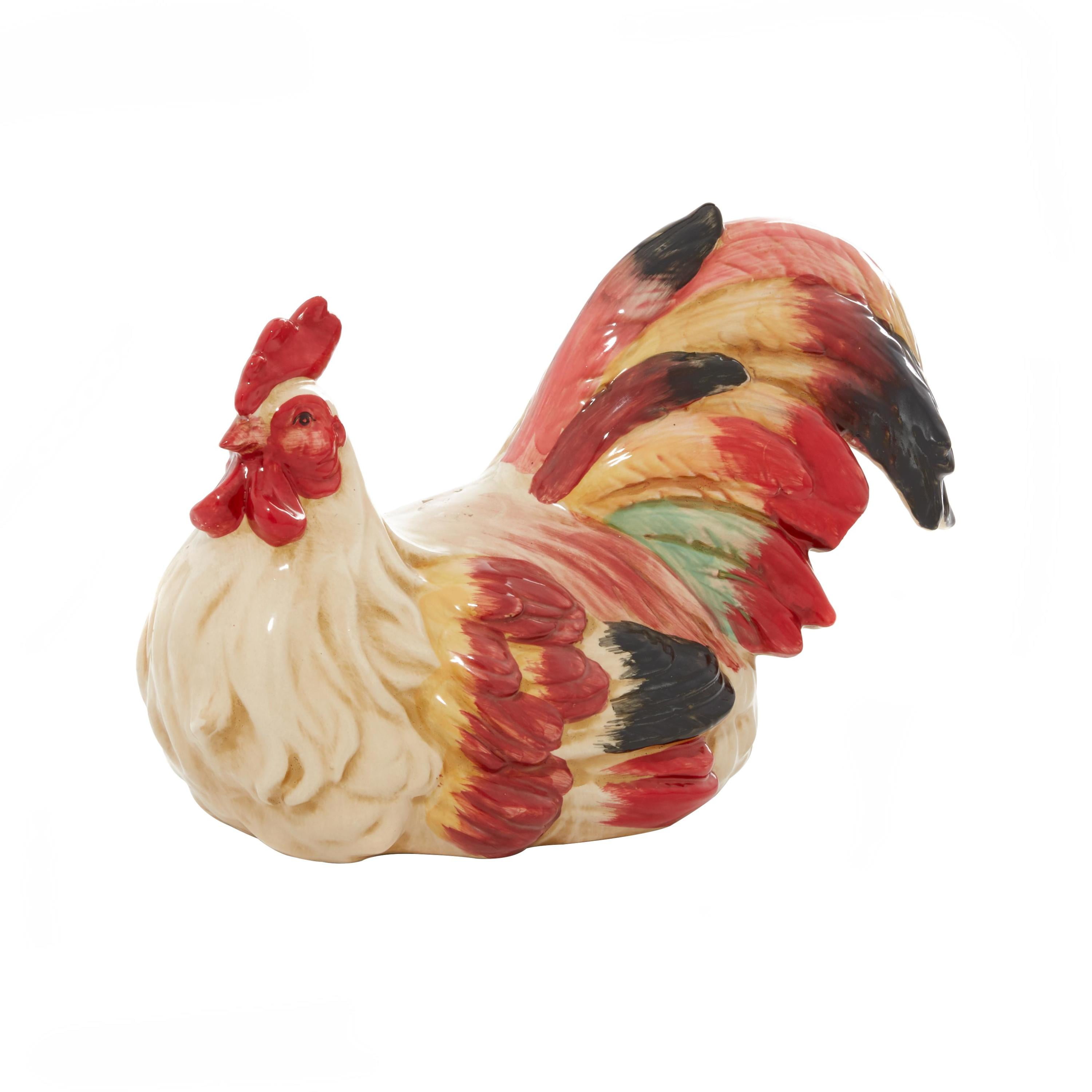 Multi-Colored Ceramic Rooster Garden Sculpture, 15" x 9"
