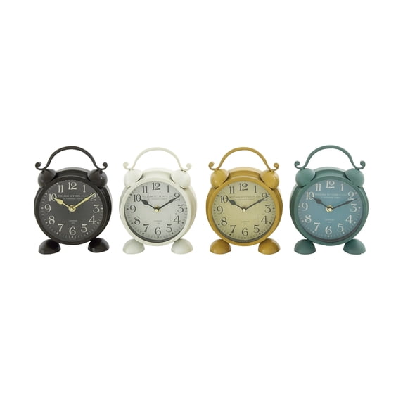 DecMode 9" Multi Colored Metal Bell Top Clock, Set of 4